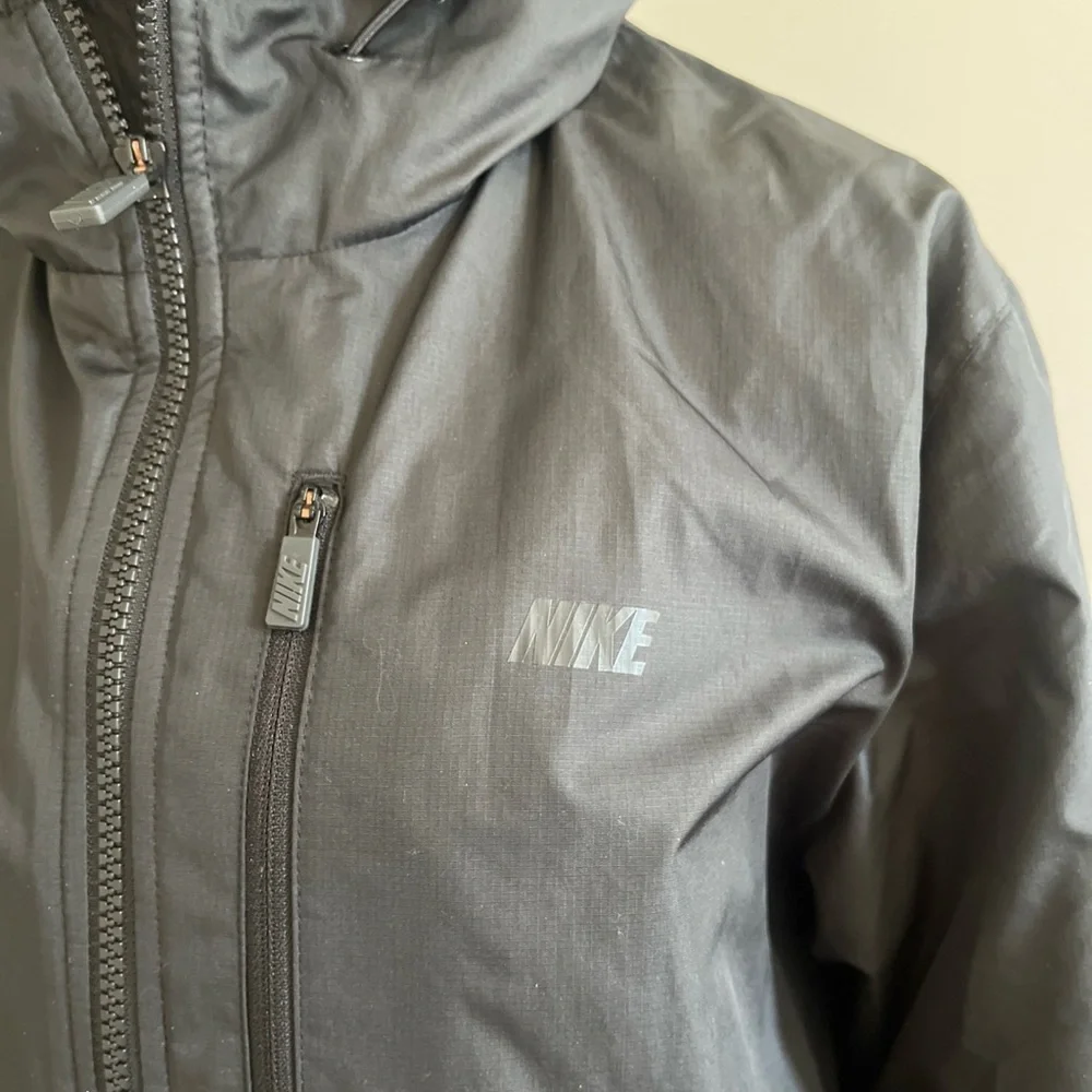 VINTAGE Nike blue label RARE hooded black zipup jacket w/fleece inside 1980s Med